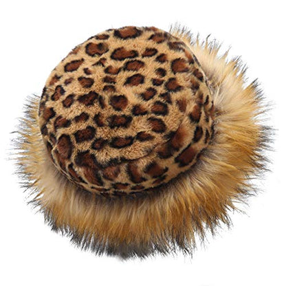 sy soul young Women's Leopard Faux Fur Hats Fluffy Bucket Hat Russian Style - color: Leopard