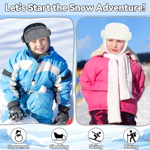 Olreco Waterproof Toddler Winter Hat Warm Fur Fleece Baby Boy Winter Hat Kids Snow Hats Girls Boys Trapper Hats with Earflaps - color: Waterproof Navy Camo With Grey Fur, size: 6-24 Months