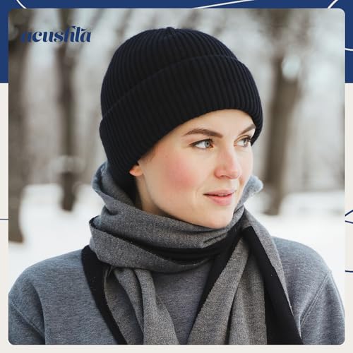 ACUSHLA 100% Merino Wool Beanie for Men & Women Knit Winter Hat Skull Cap - color: Black, size: Medium-Large