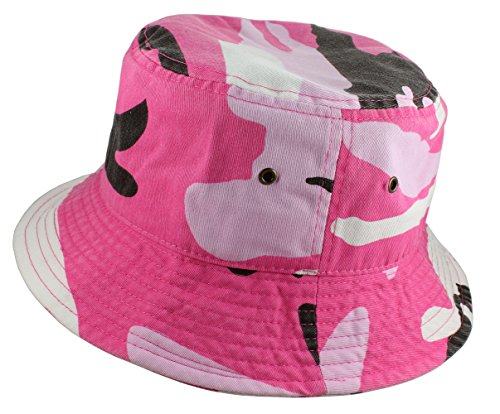 Gelante Solid Color 100% Cotton Bucket Hat for Women and Men Packable Travel Summer Beach Hat - color: Pink Camo, size: Small-Medium