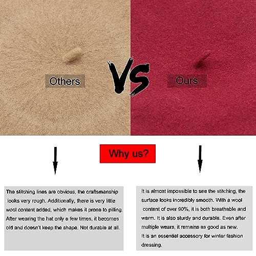 Wheebo Wool Beret Hat,Solid Color French Style Winter Warm Cap for Women Girls Lady - color: Rusty Red