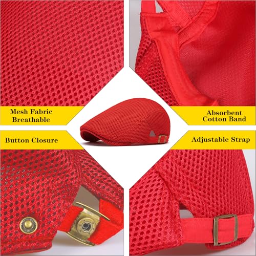 meioro Mens Breathable Mesh Summer Hat Adjustable Flat Cap Newsboy Beret Ivy Cap Irish Cabbie Fishing Hats - color: Orange+red