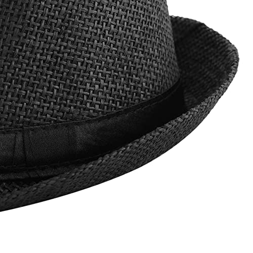 FALETO Unisex Summer Panama Straw Fedora Hat Short Brim Beach Sun Cap Classic - color: #01 Black