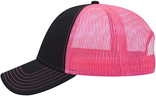 Ashen Fane 6 Panel Low Profile Contrast Vertical Mesh Back Snapback Hat - color: Blk/Blk/N.pnk