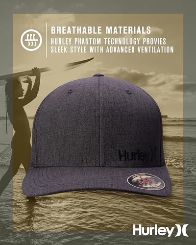 Hurley Mens Baseball Cap Moisture-Wicking Flexfit Curved Bill Fitted Hat - color: Dark Grey, size: Small-Medium