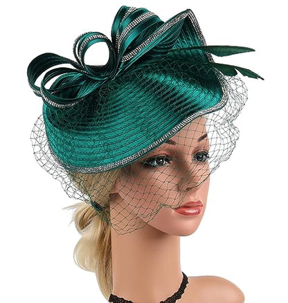 ORIDOOR Women Fascinators Derby Church Tea Party Wedding Flower Feathers Headpiece with Headband Clips - color: A Green
