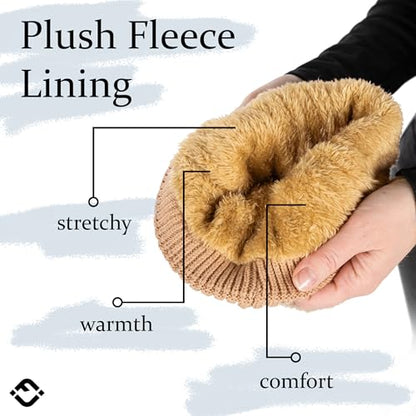 Funky Junque Basics Womens Pom Pom Beanie Winter Hats Cute Diagonal Pattern Fleece Lined Warm Stocking Caps Pompom Toboggan - color: Brown