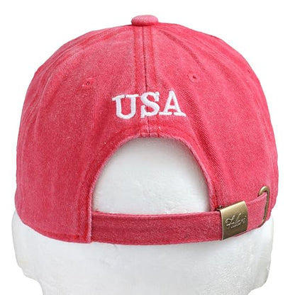 Falari USA Flag Embroidered Baseball Cap, Low Profile Adjustable Dad Hat, 100% Cotton, Pre-Washed - color: Red