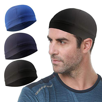 3 Pack Cooling Skull Cap Helmet Liner Sweat Wicking Breathable Hat for Men - color: Black,royal Blue,navy