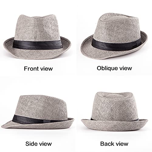 XL Straw Fedora Hats for Men Summer Trilby Beach Travel Panama Casual 7 1/2 - color: Grey
