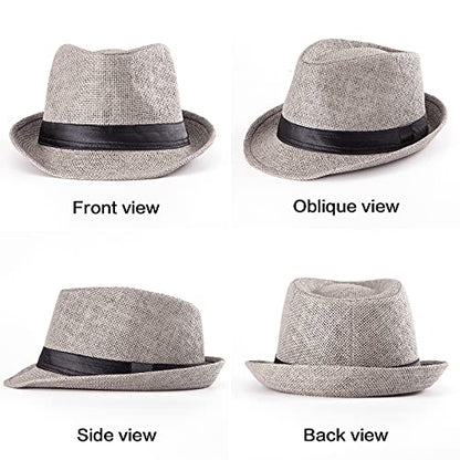XL Straw Fedora Hats for Men Summer Trilby Beach Travel Panama Casual 7 1/2 - color: Grey