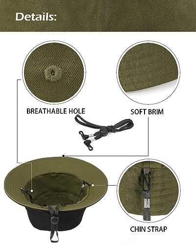 Zylioo XXL Bucket Hat for Big Heads, Reversible Fishing Sun Hat - color: Black-army Green, size: X-Large-XX-Large