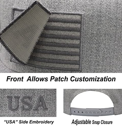 Antourage American Flag Unisex Baseball Hat for Men and Women | USA Flag Mesh Snapback Cap with 2 Patriotic Patches - color: (75) Grey Flat Visor Snapback