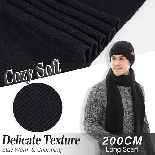 FZ FANTASTIC ZONE Mens Winter Beanie Hat and Scarf Touchscreen Gloves Sets - color: Black