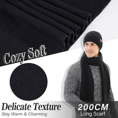FZ FANTASTIC ZONE Mens Winter Beanie Hat and Scarf Touchscreen Gloves Sets - color: Black