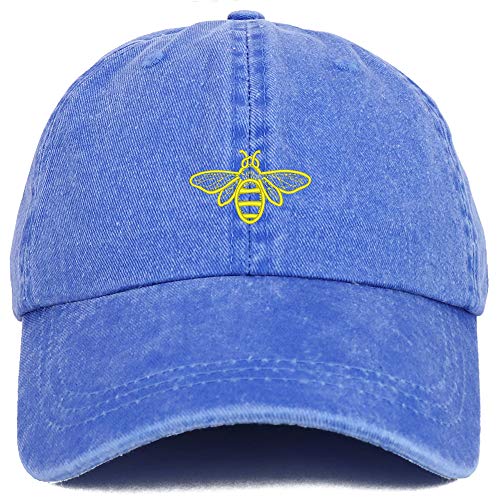 Trendy Apparel Shop Bee Embroidered Washed Cotton Adjustable Cap - color: Royal