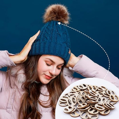 50pcs Wooden Hat Pom Poms Buttons, 20mm Removable Knitted Hat Button, Faux Fur Fastener Sewing Accessories for Crochet Knitting Beanies- Light Brown(D) - color: Light Brown-B-50pcs