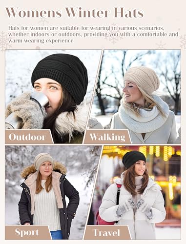 Senker Fashion 2 Pack Winter Beanie Hats for Women, Womens Slouchy Beanies - color: Off White Black