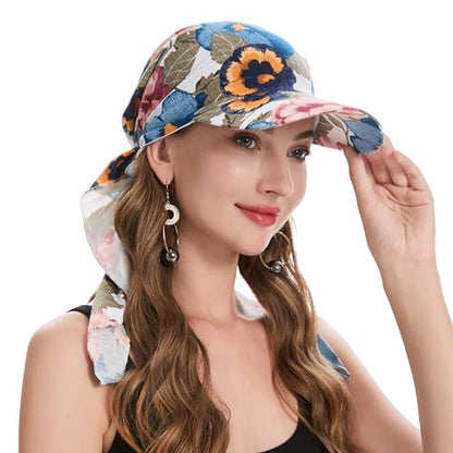 ZLYC Chemo Headwear for Women Brim Visor Head Scarf Pre Tied Headwraps Lightweight Skull Cap - color: Floral White