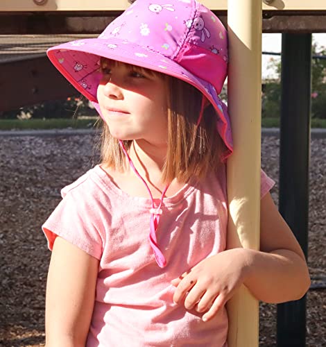 icolor Kids Sun Hat UPF50+ Sun Protection Bucket Hat Toddler Summer Beach Play Hats with Neck Flap for Girl Boy Ages 3~10 - color: Darkpink-rabbit