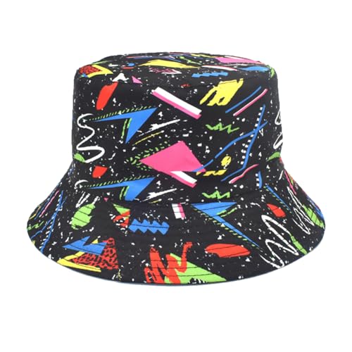 Printed Bucket Hat - Reversible Packable Summer Travel Beach Sun Cap for Men Women Teens - color: Neon Graffiti