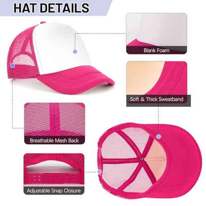Ultrafun 10 Pack Trucker Hat Mesh Sublimation Blank Hats Adjustable Baseball Caps Hats for Men Women - color: Rose Red White