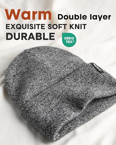 FURTALK Beanie Hat for Men Women Winter Hats for Women Men Soft Warm Unisex Cuffed Beanie Knitted Skull Cap - color: Black/White