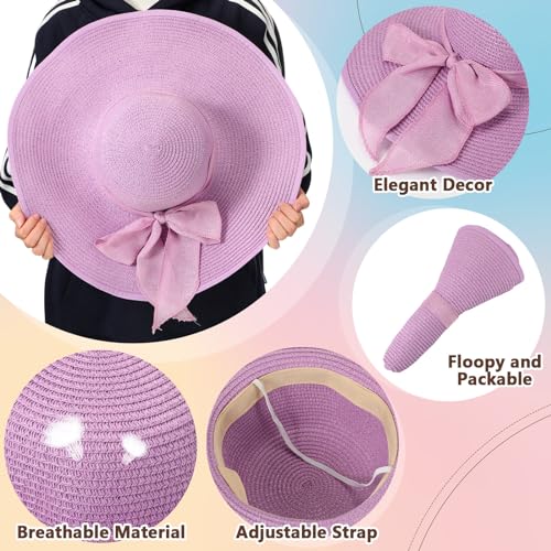 Jeyiour 12 Pcs Women Floppy Sun Hat and Heart Sunglasses Set, Wide Brim Straw Hats with Bow, Tea Party & Beach Pool Favors - color: Fresh Colors, style: Glitter