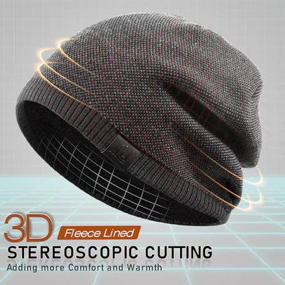 Fleece Lined Mens Beanie Scarf Set Thick Knit Winter Hat Neck Warmer Unisex - color: Grey