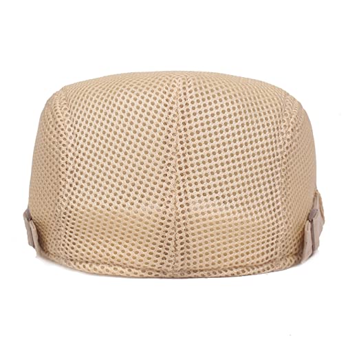 Lifup Unisex Mesh Newsboy Hat Breathable Summer Flat Cap - color: Beige 1