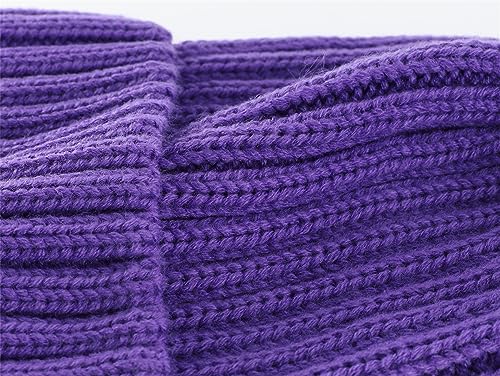 Connectyle Women's Rib Knit Cuffed Beanie Hat Stretch Acrylic Winter Hat Thick Warm Snow Ski Cap - color: Purple