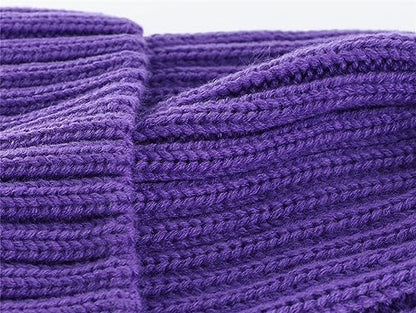 Connectyle Women's Rib Knit Cuffed Beanie Hat Stretch Acrylic Winter Hat Thick Warm Snow Ski Cap - color: Purple