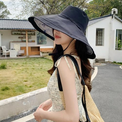 HUAMULAN Women Wide Brim Reversible Sun Hat Summer Beach Fishing Bucket - color: Black