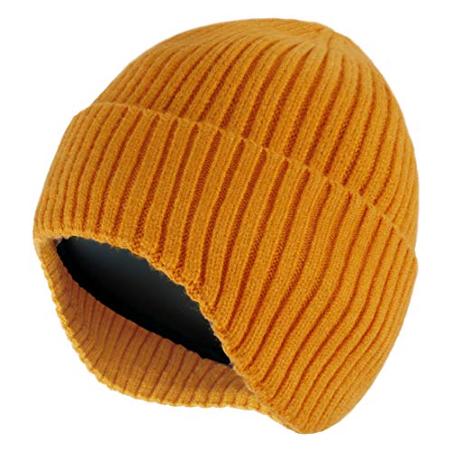 Connectyle Fleece Lined Beanie Hat for Men Women Warm Winter Hats with Earflaps Stretchy Ribbed Knit Skull Cap - color: Yellow