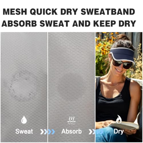 Sun Visor Caps Foldable Brim Adjustable Visor Hats for Women Men - color: Navy Blue