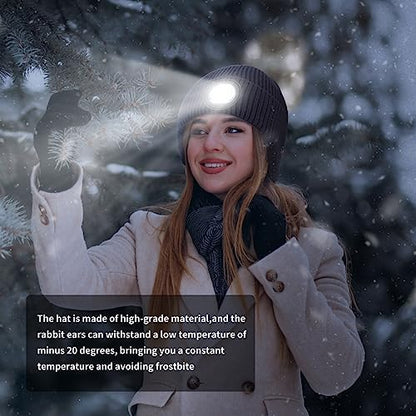 LED Beanie Hat with Light, USB Rechargeable LED Headlamp Hat, Unisex Winter Hat Warm Knitted Earflap Beanie with Night Flashlight (Blue) - color: Blue Adult