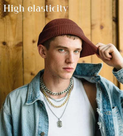 Wool Fisherman Beanies for Men Knit Fall Winter Beanie Hat Skull Cap - color: Dark Coffee