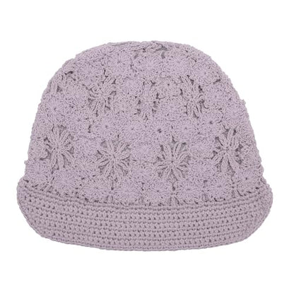 ZLYC Women Summer Slouchy Crochet Hat Handmade Cutout Skull Cap with Visor - color: Plain Light Purple, size: One Size