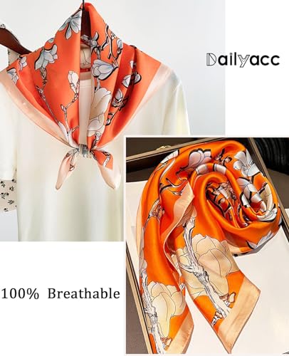 Dailyacc Hair Bandanas Scarf For Women Lightweight Fashion Neck Silk Satin Head Scarves For Sleeping Handbags Scarf - color: 24-orange Wintersweet/27.5*27.5in