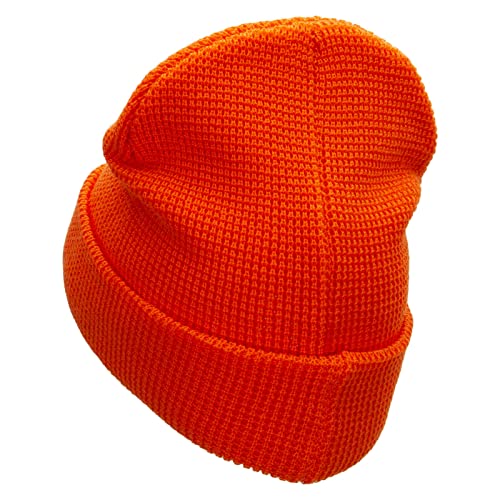 Waffle Knit Cuff Beanie - color: Orange