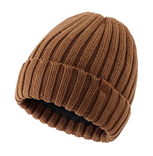 Home Prefer Mens Winter Hat Wool Fleece Lined Knit Beanie Hat Warm Stocking Caps - color: Brown