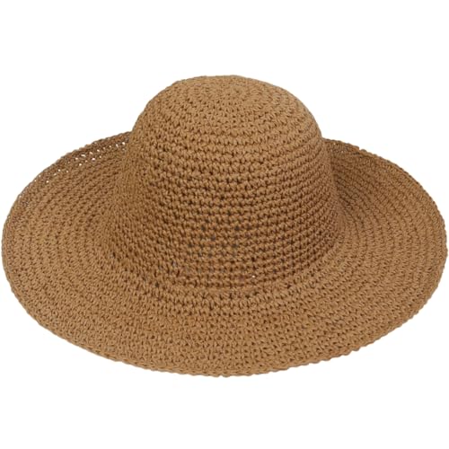 Women Straw Sun Hat Summer Beach Hats Foldable Floppy Cap Wide Brim Bucket Hat Solid Handmade Sun Protection Caps - color: Khakia