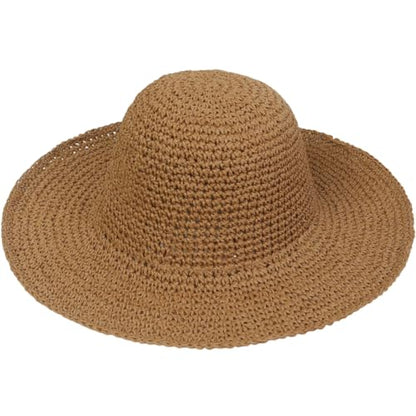 Women Straw Sun Hat Summer Beach Hats Foldable Floppy Cap Wide Brim Bucket Hat Solid Handmade Sun Protection Caps - color: Khakia