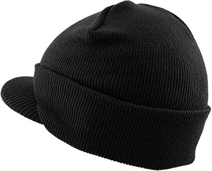 KBETHOS Made in USA Classic Men's Women's Cuffed Folded Acrylic Knit Beanie Hat Solid Unisex Cold - color: Black With Visor