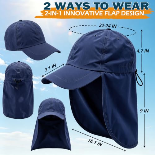 Baseball Sun Cap with Neck Flap, UPF 50+ Waterproof Sun Hat for Men Women - color: Navy Blue