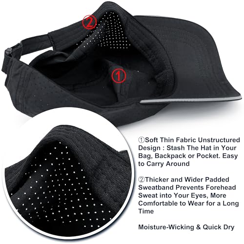 Lightweight Running Hat Breathable Mesh Cap Reflective Brim - color: Black, size: One Size