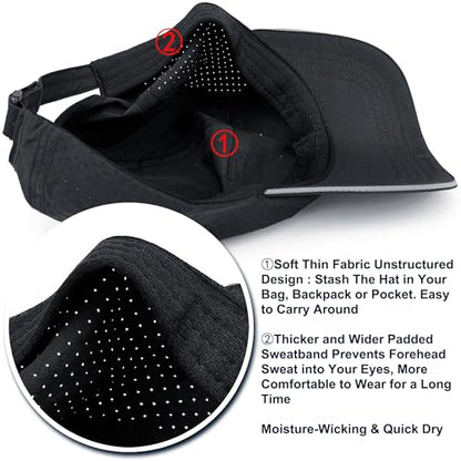 Lightweight Running Hat Breathable Mesh Cap Reflective Brim - color: Black, size: One Size