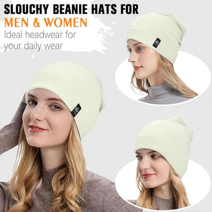 YANIKY Slouchy Beanie for Women, Mens Soft Cotton Beanie Hat, Double Layer Windproof Skull Cap for All Seasons - color: Light Green