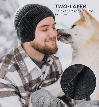 HiRui Knit Beanie Hats Winter Hats Ear Covers for Men Women-Warm Daily Headwear - color: Dark Gray