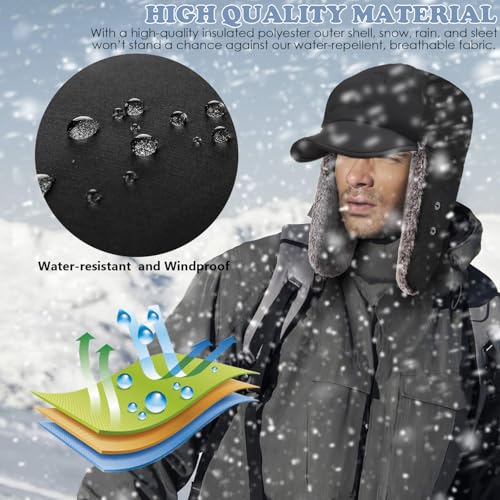 Russian Ushanka Trapper Hat, Elmer Fudd Hat with Ear Flap & Removable Mask for Men and Women, Thick Winter Warm Hat - color: Blue